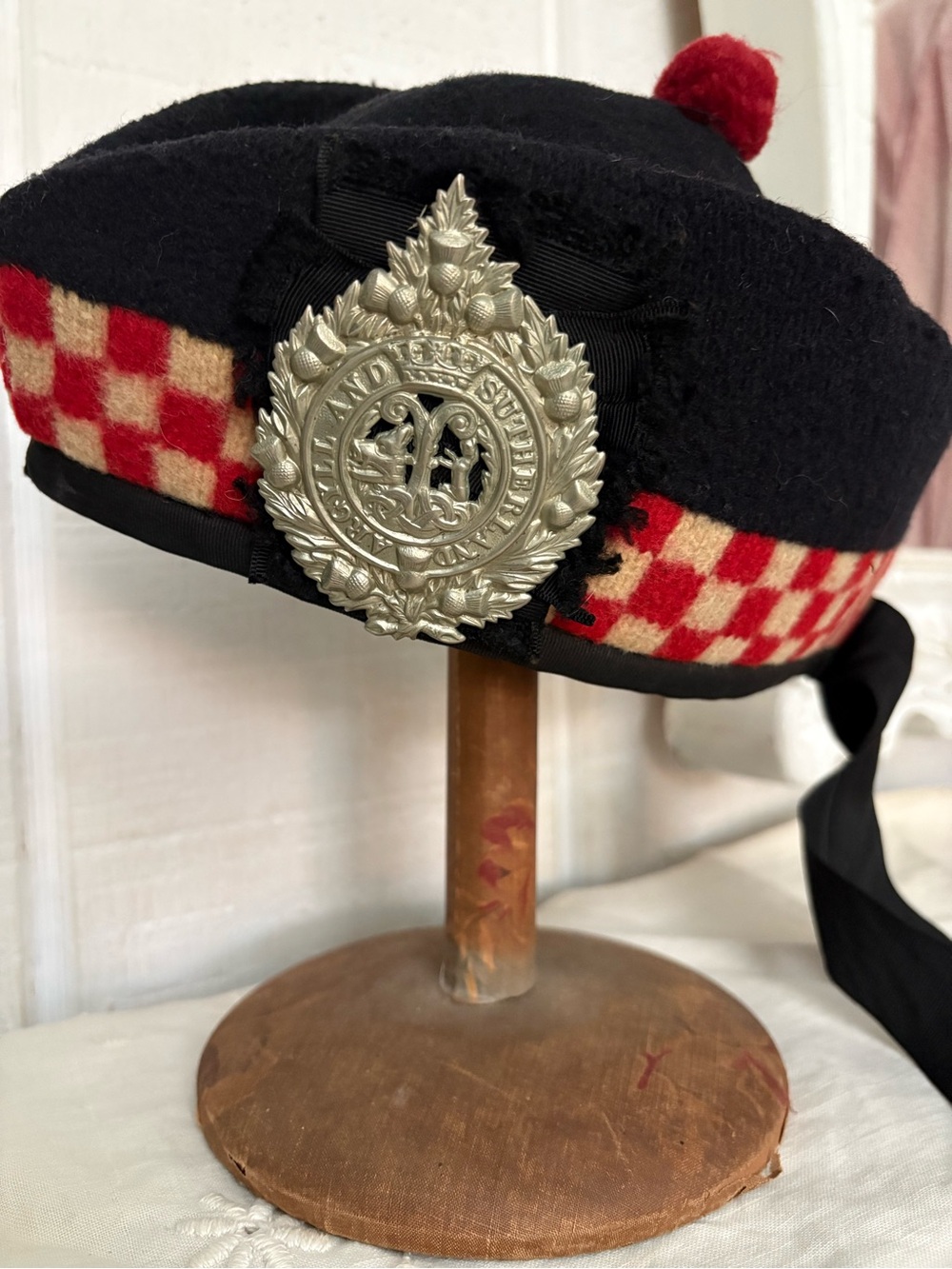 British Military Cap RED checker Black Wool